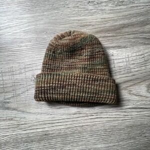 Unbranded Beanie Mens OS Brown Green Variegated Knit Ribbed Watch Cap Winter Hat